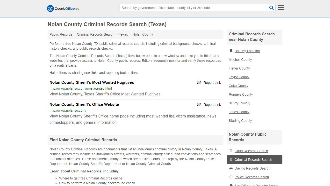Nolan County Criminal Records Search (Texas) - County Office